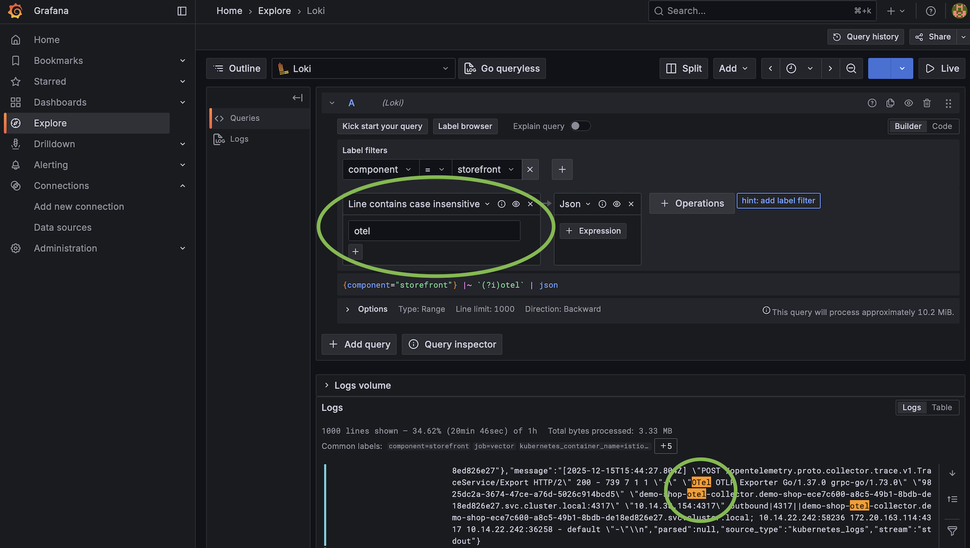 PaaS monitoring log filter PaaS log filter in Grafana