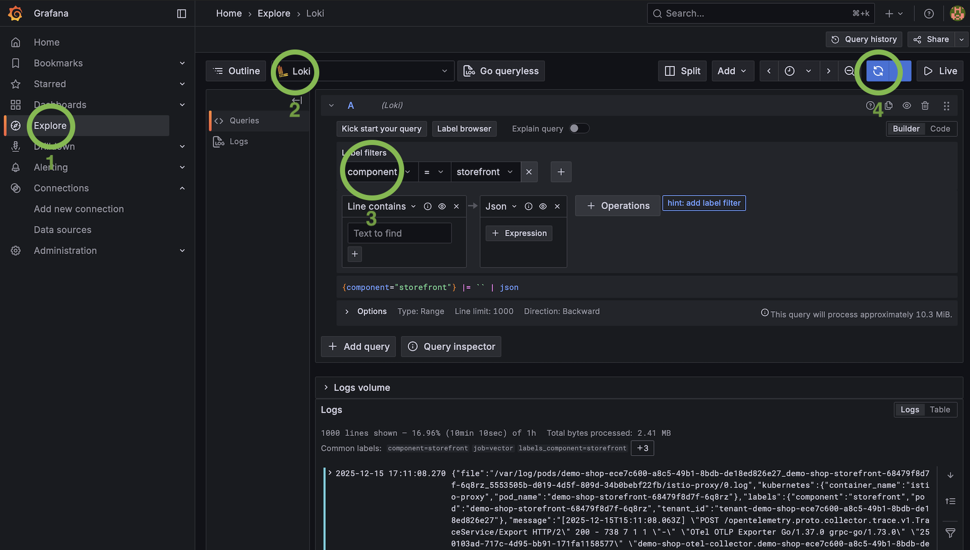 PaaS monitoring log search PaaS log search in Grafana